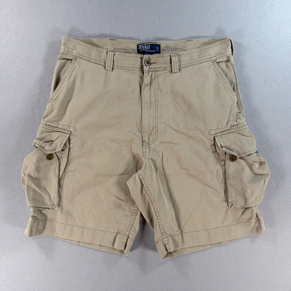 Polo Ralph Lauren Cargo Shorts 36 Tan Khaki Cotton Chino Multi-Pocket Utility